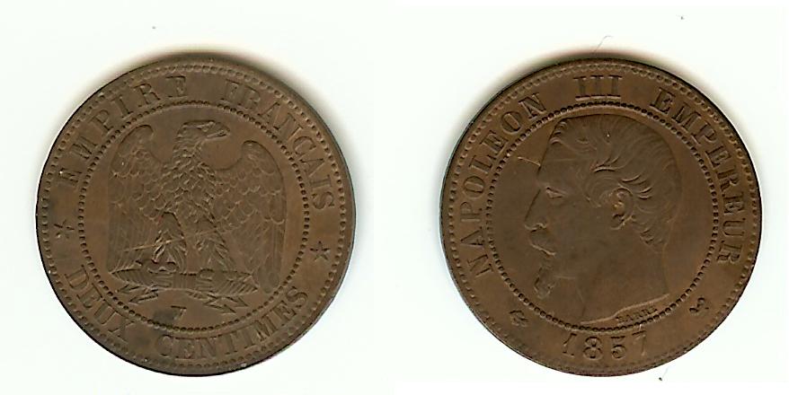 2 Centimes Napoléon III 1857W Lille AU++